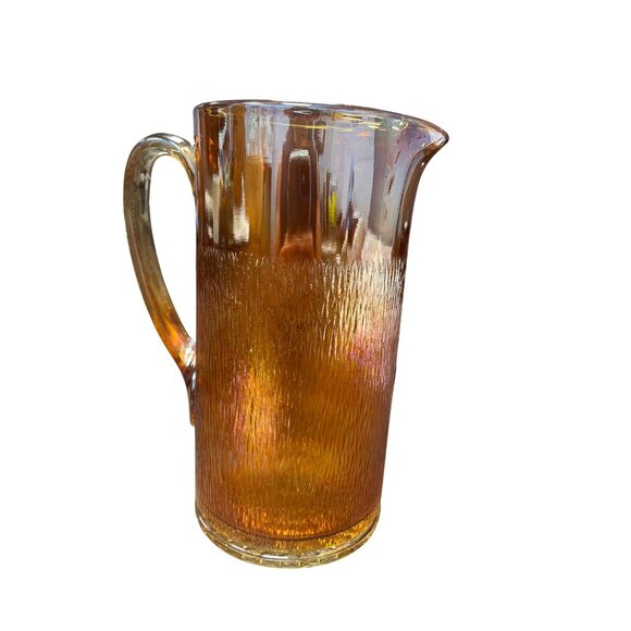 Carnival Other - Vintage Amber Marigold Carnival Glass Pitcher With Textured Finish SKU 9319
